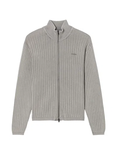 Izzue Ribbed-knit Zip-up Cardigan In Gray