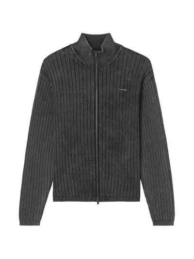 Izzue Ribbed-knit Zip-up Sweater In Gray