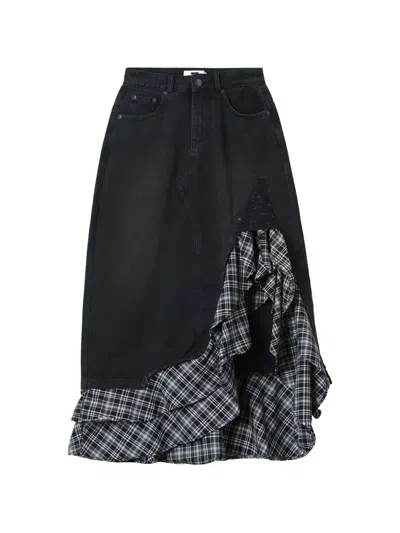Izzue Ruffled Tartan Skirt In Black
