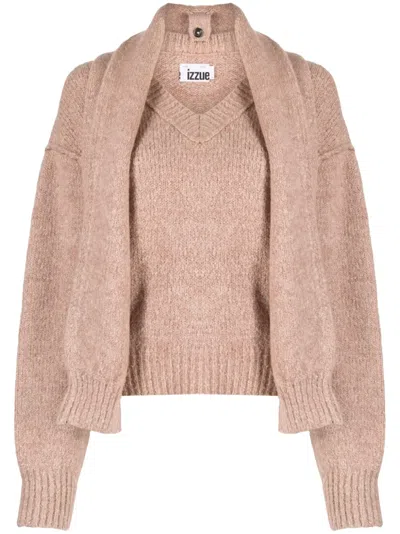 Izzue Scarf-detail Cropped Jumper In Pink