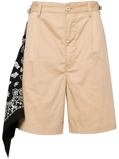 Izzue Scarf-detailing Twill Shorts In Brown