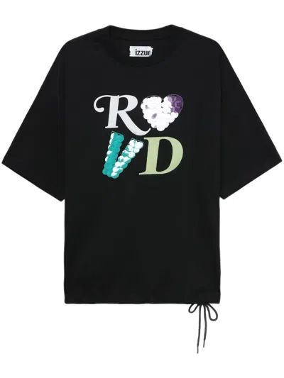 Izzue Sequin-embellished Cotton T-shirt In Black