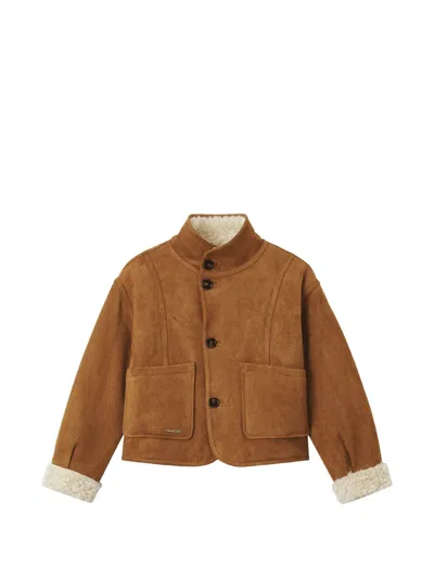 Izzue Shearling-trim Faux-suede Jacket In Brown