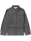 Izzue Slogan-embossed Denim Shirt In Schwarz