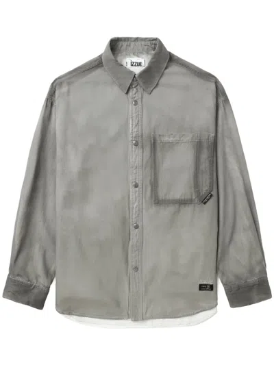 Izzue Slogan-embroidered Cotton Shirt In Grey