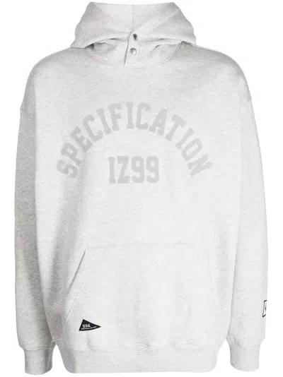 Izzue Slogan-embroidered Press-stud Hoodie In Grau