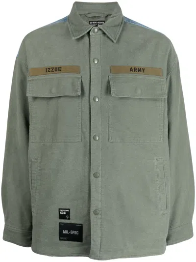 Izzue Slogan-print Denim Jacket In Grün