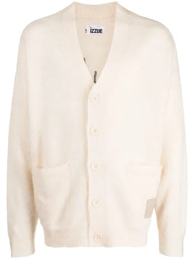 Izzue Slogan-print Fine-knit Cardigan In Neutrals