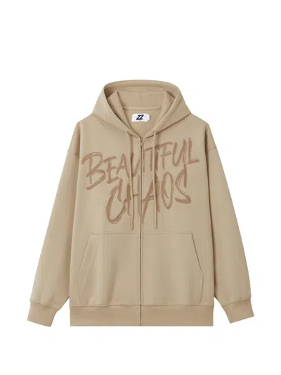 Izzue Slogan-embroidered Zip-up Hoodie In Neutral