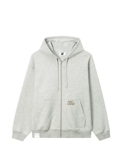 Izzue Slogan-print Zip-up Hoodie In Gray