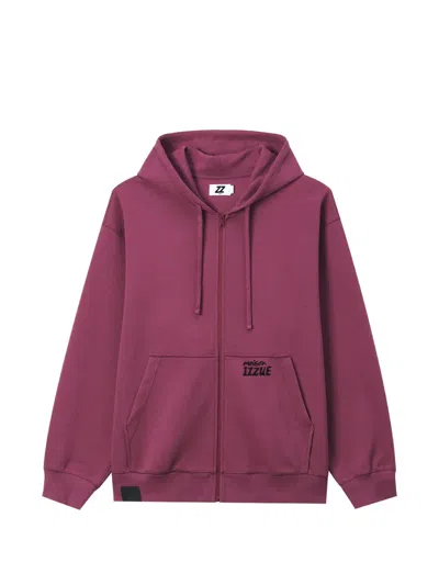 Izzue Slogan-print Zip-up Hoodie In Pink