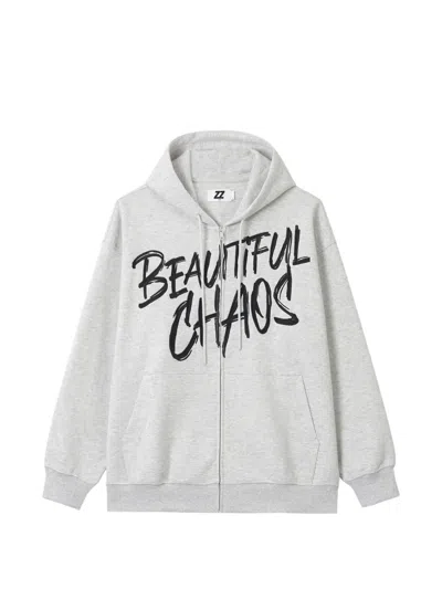 Izzue Slogan-print Zip-up Hoodie In White