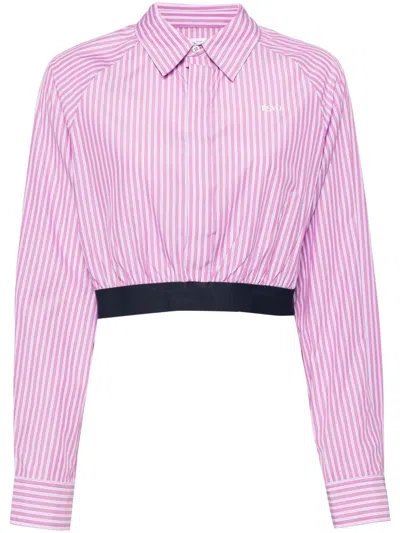Izzue Striped Cropped Poplin Shirt In Pink