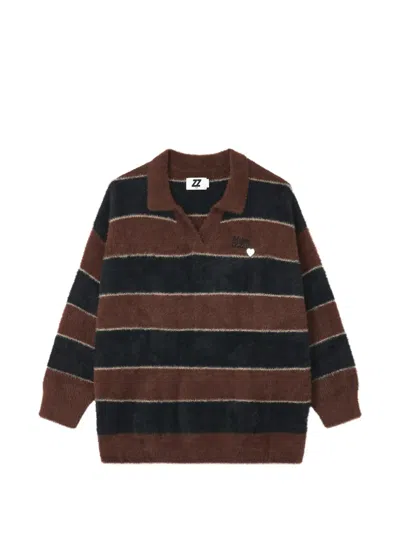 Izzue Striped Fuzzy-knit Sweater In Brown