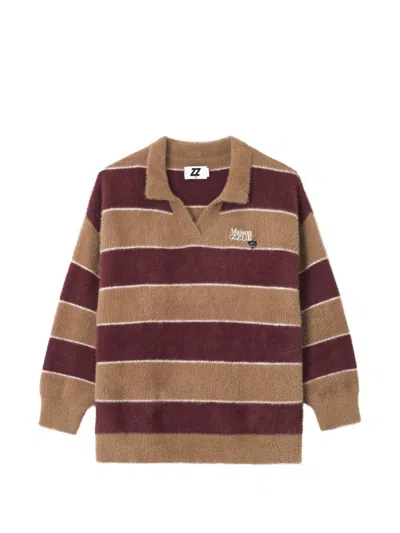 Izzue Striped Fuzzy-knit Sweater In Brown