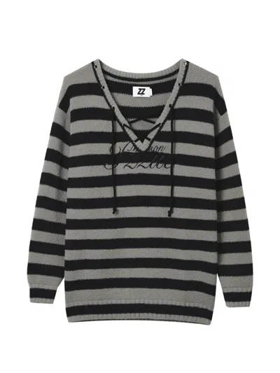 Izzue Striped Lace-up Sweater In Black