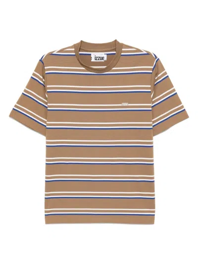 Izzue Striped Logo T-shirt In Brown
