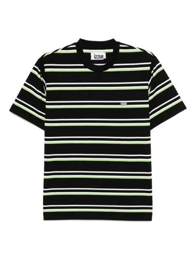 Izzue Striped Logo T-shirt In Black
