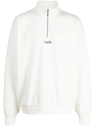 Izzue Stud-embellished Half-zip Sweatshirt In White