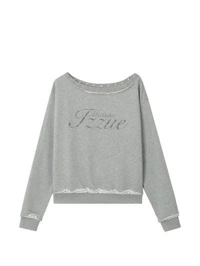 Izzue Stud-embellished Raw-edge Sweater In Gray