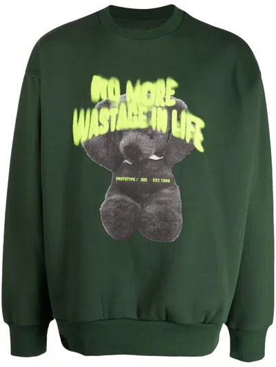 Izzue Teddy Bear-print Jersey-texture Sweatshirt In Grün