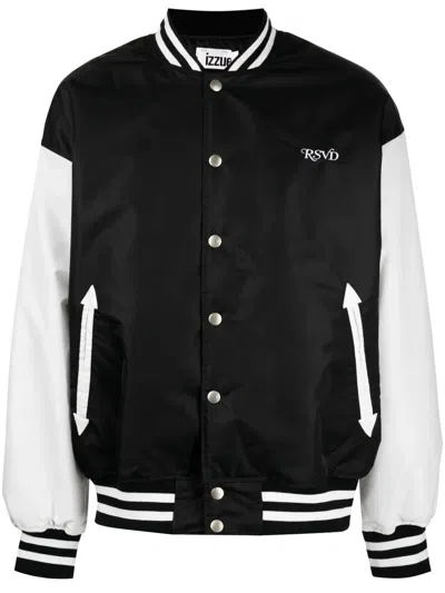 Izzue Text-embroidered Two-tone Design Bomber Jacket In Black