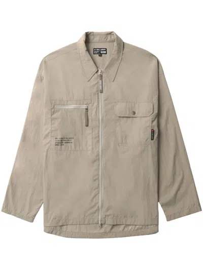 Izzue Text-print Zip-up Shirt In Neutrals