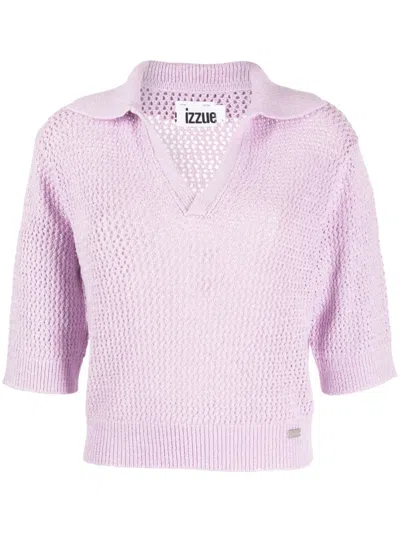Izzue V-neck Crochet Jumper In Purple