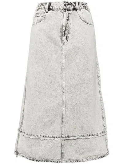 Izzue Washed Denim Midi Skirt In White