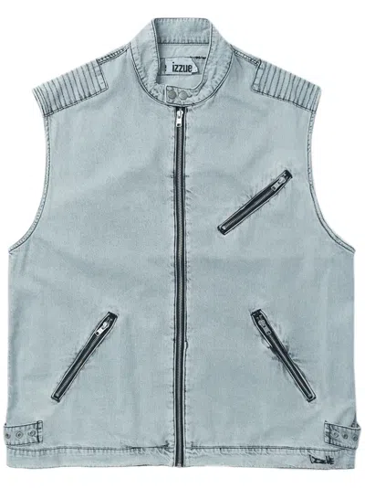 Izzue Zip-up Denim Gilet In Blue