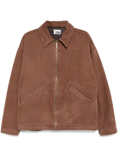 Izzue Zip-up Worker Jacket In Brown