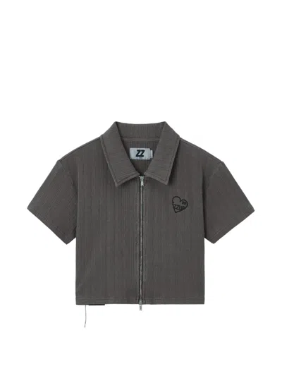 Izzue Zip-up Ribbed Top In Gray