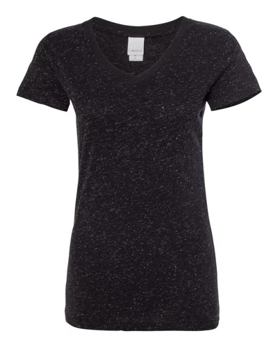 J America Women's Glitter V-neck T-shirt In Black