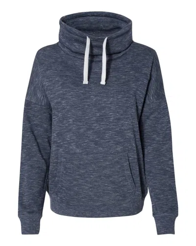 J America Women's Mélange Fleece Cowl Neck Sweatshirt In Blue