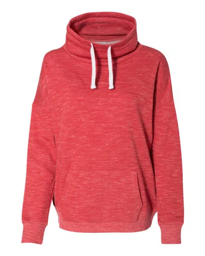 J America Women's Mélange Fleece Cowl Neck Sweatshirt In Red
