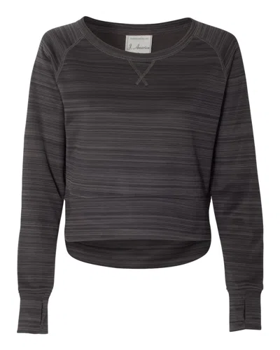 J America Women's Odyssey Striped Performance Fleece Hi-low Crewneck Sweatshirt In Black