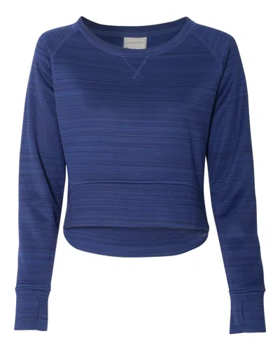 J America Women's Odyssey Striped Performance Fleece Hi-low Crewneck Sweatshirt In Blue