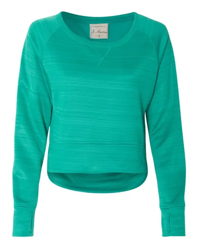 J America Women's Odyssey Striped Performance Fleece Hi-low Crewneck Sweatshirt In Green