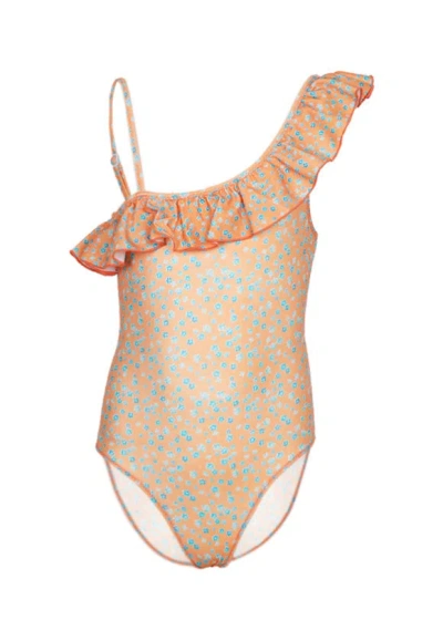 J & Josh Girls One Piece Orange Flowers In Brown