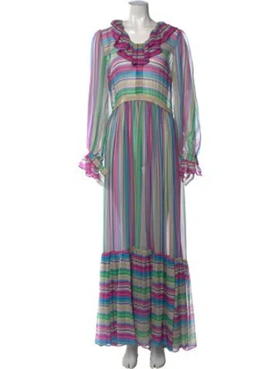 Pre-owned J & M Davidson Silk Long Dress W/ Tags In Multi