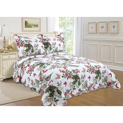J&v Textiles 3 Piece Quilt Bedding Set - Floral Bedspreads - Bedding Coverlets For All Seasons - Lightweight Micr In White;green;red
