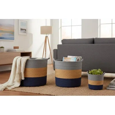 J&v Textiles 3-piece Set Storage Basket Woven Laundry Hamper With Handle