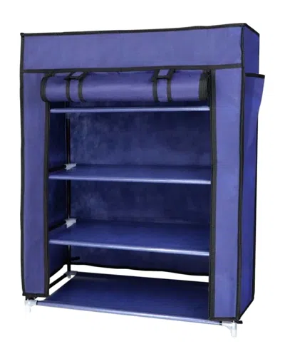 J&v Textiles 4 Tier Navy Shoe Rack With Side Pocket In Blue