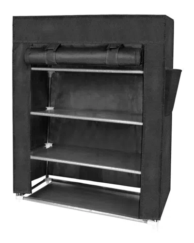 J&v Textiles 4 Tier Shoe Rack With Side Pocket In Black