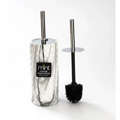 J&v Textiles Ceramic Toilet Brush, Toilet Bowl Brush With Extra Long Handle Durable Bristles Toilet Scrubber And  In Chrome,white