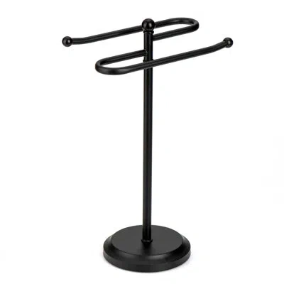 J&v Textiles Classical Steel Towel Rack Holder Stand With 2 Hanging Rings For Bathroom Vanity Countertops - Space In Matte Black
