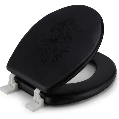 J&v Textiles J And V Textiles Embroidered Padded Soft Round Toilet Seat In Black