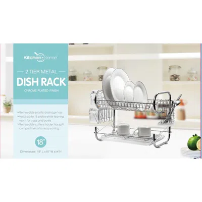 J&v Textiles Fresh Stainless Steel Chrome 2-tier Dish Rack With Utensil Holder & Cutting Board Holder In Silver