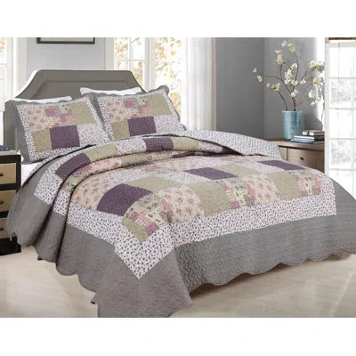 J&v Textiles Gray Patchwork Patchwork Traditional Printed Reversible Premium Quilt Sets (2-or3-piece) In Gray,purple,white,siege