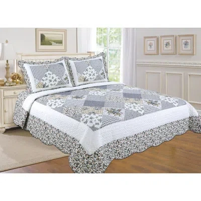 J&v Textiles Gray Patchwork Traditional Printed Reversible Premium Quilt Sets (2-or3-piece)